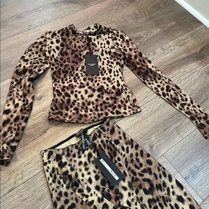 NWT: Dolce & Gabbana + SKIMS Animal Print Long Sleeve Top and pant SET